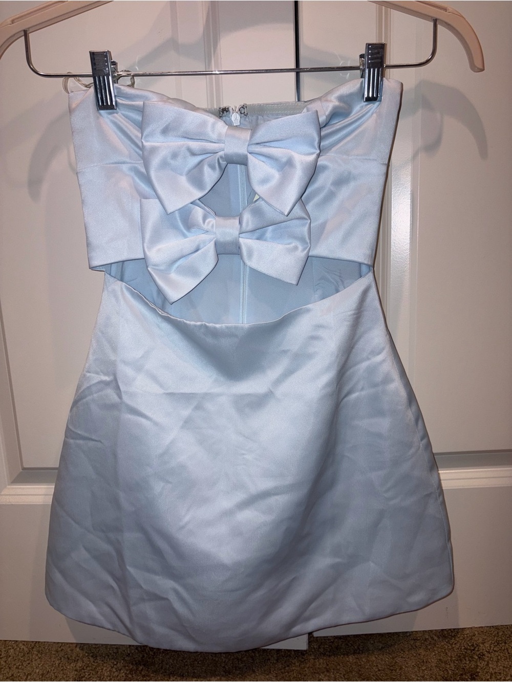 Peppermayo Light Blue Strapless Mini Dress with Double Bows